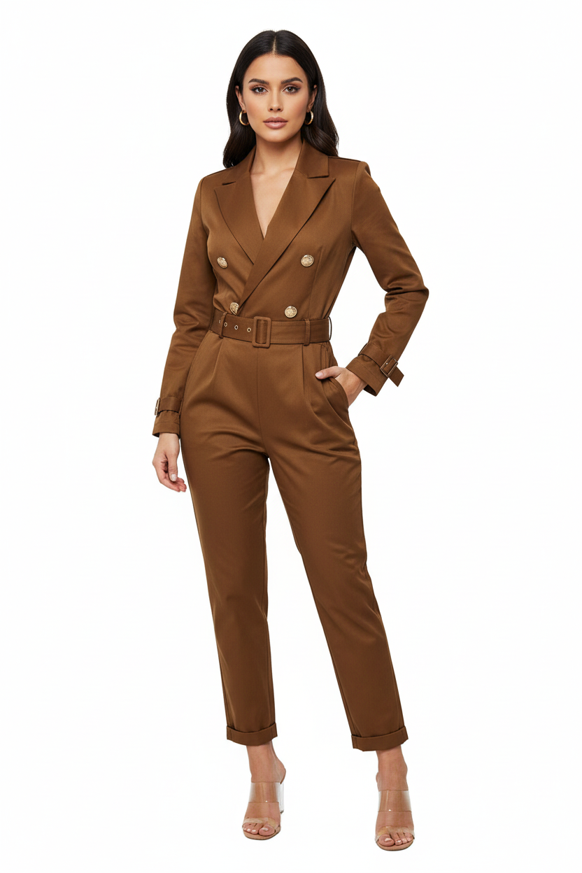 Deep Camel Blazer Jumpsuit