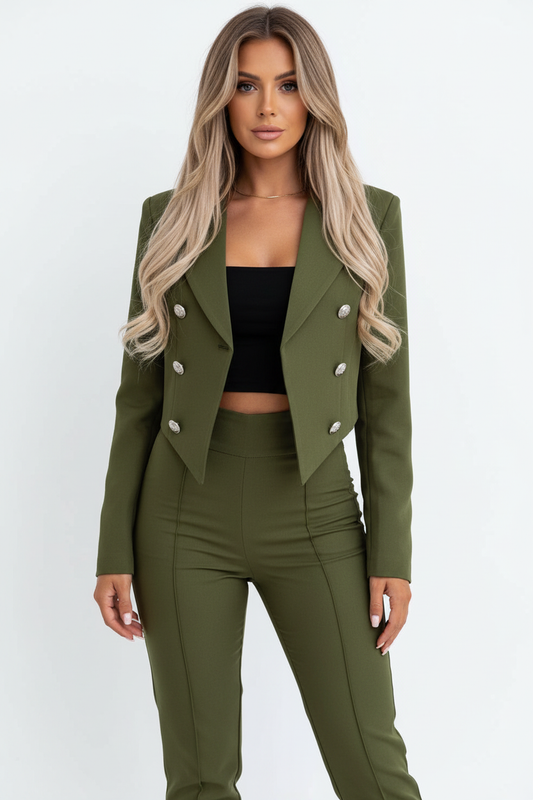 Army Olive Double-Breasted Suit