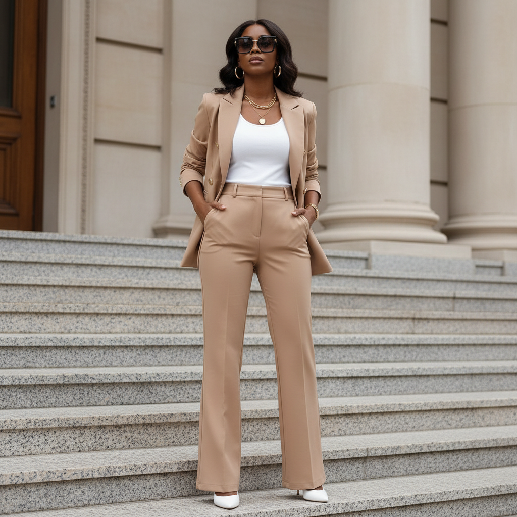 Beige Double-Breasted Suit