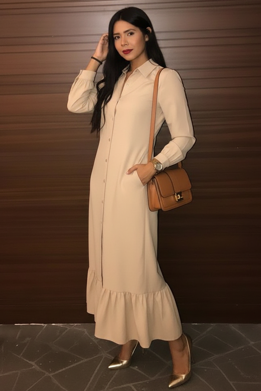 Beige Straight-Cut Dress