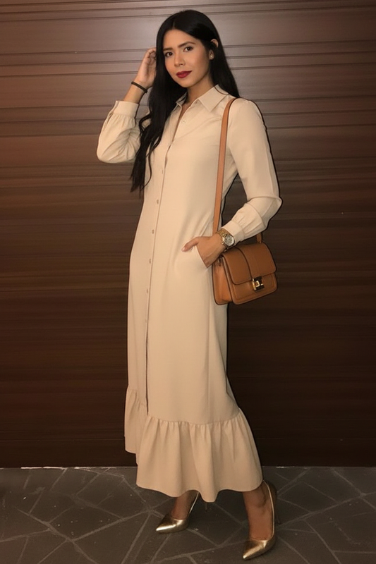 Beige Straight-Cut Dress
