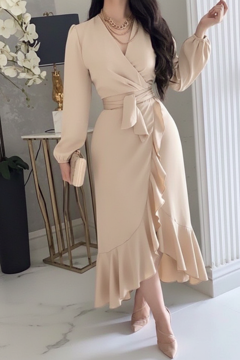 Beige Wrap Dress