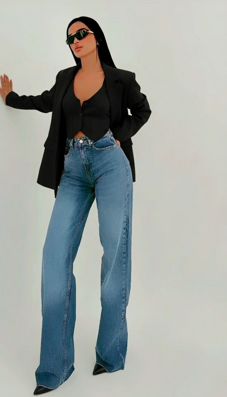 Black Blazer Set with Model