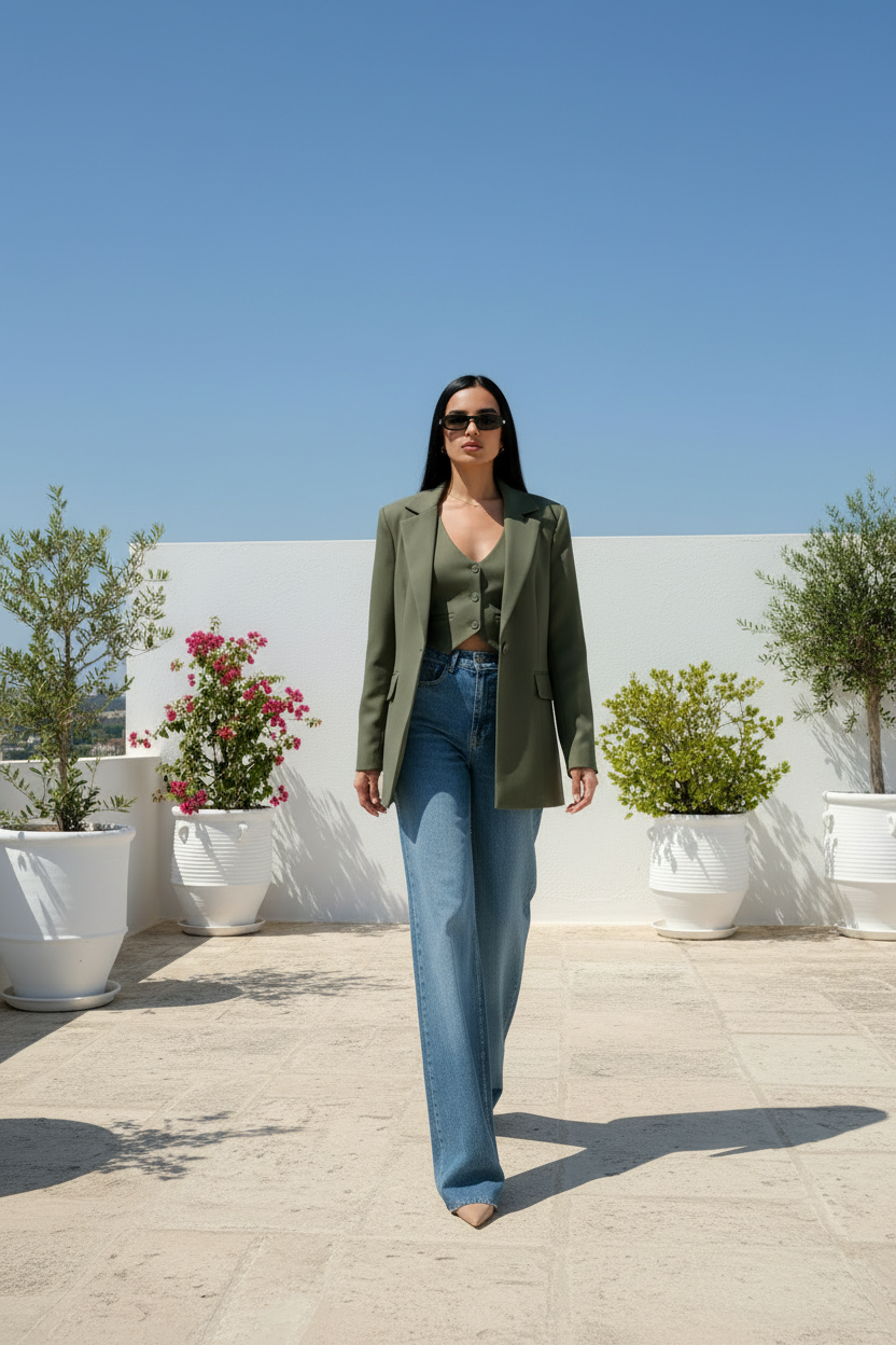 Camel Blazer Set Rooftop