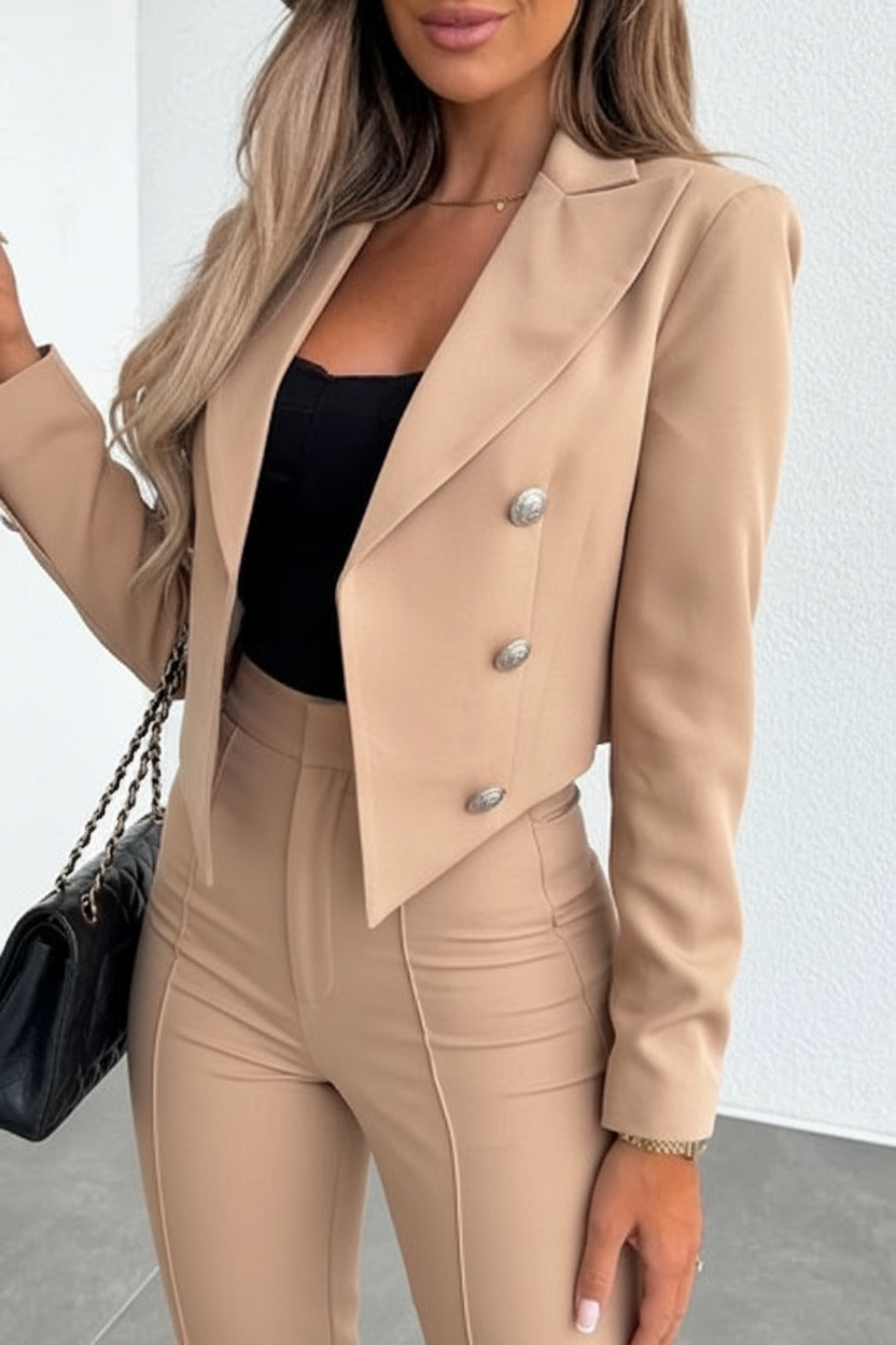 Light Beige Double-Breasted Suit