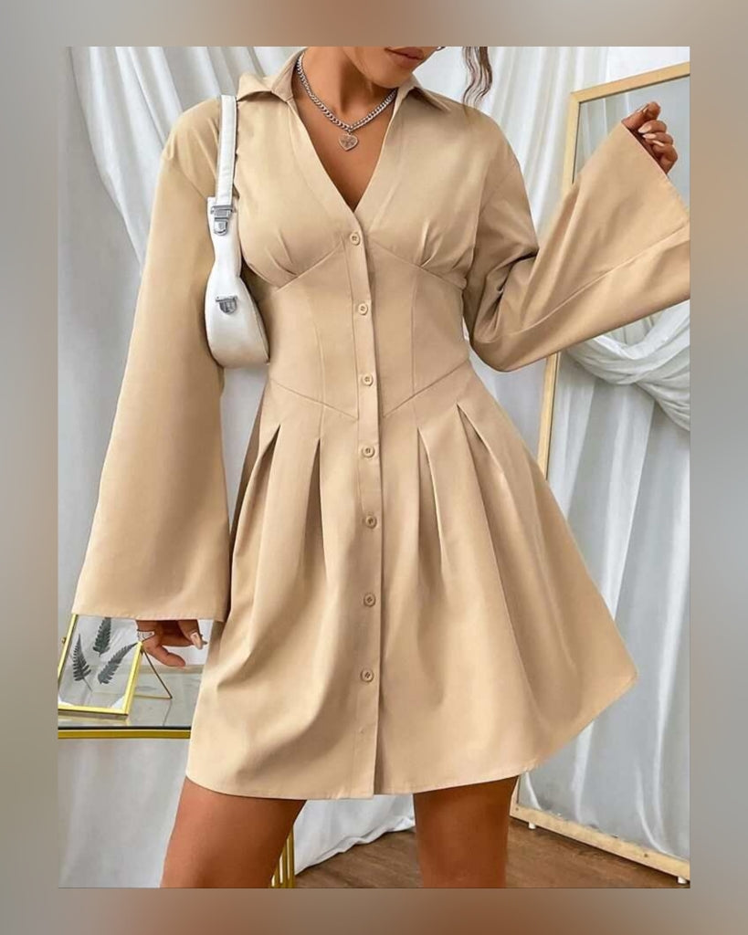 Corset Shirt Dress with Bell Sleeves