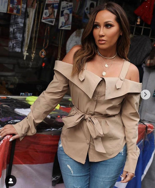 Off-Shoulder Belted Blouse