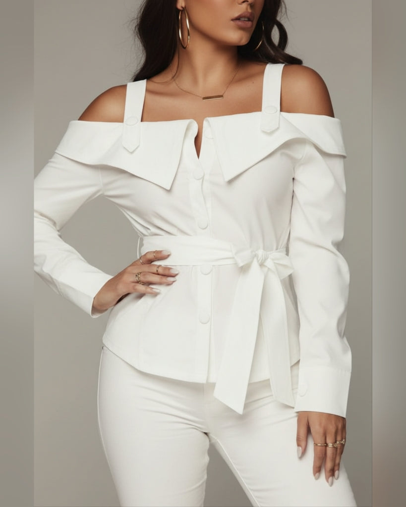 Off-Shoulder Belted Blouse