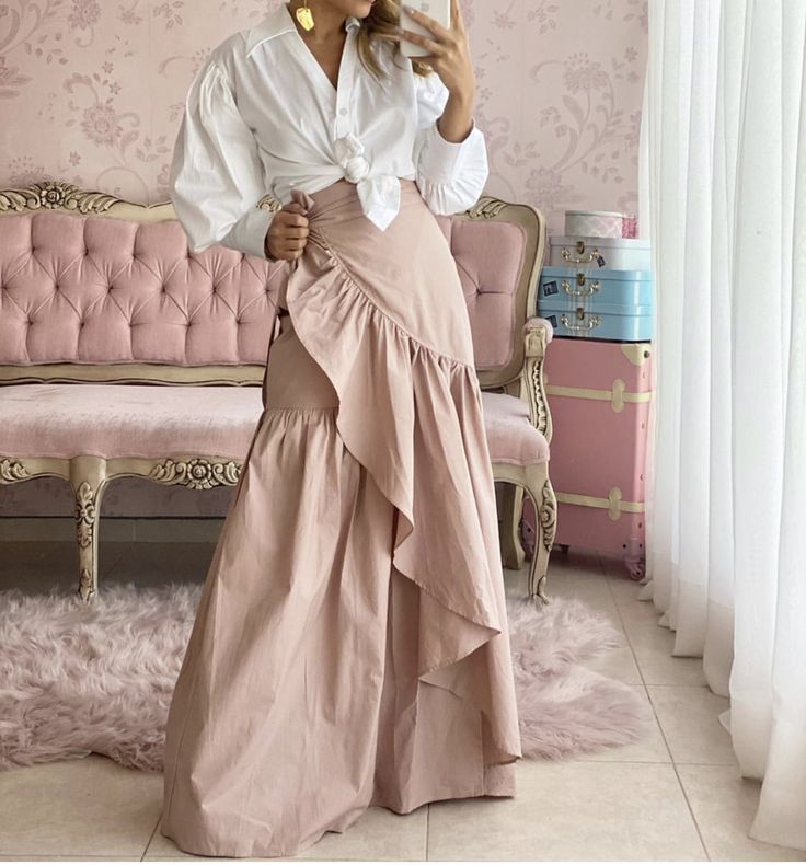 High-Waist Ruffle Maxi Skirt