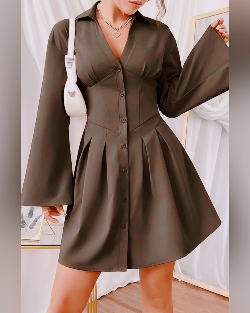 Corset Shirt Dress with Bell Sleeves