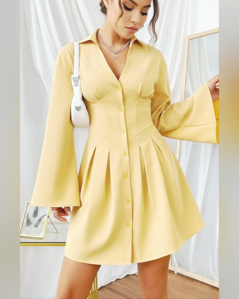 Corset Shirt Dress with Bell Sleeves