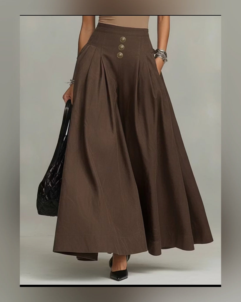 High-Waist Pleated A-Line Maxi Skirt