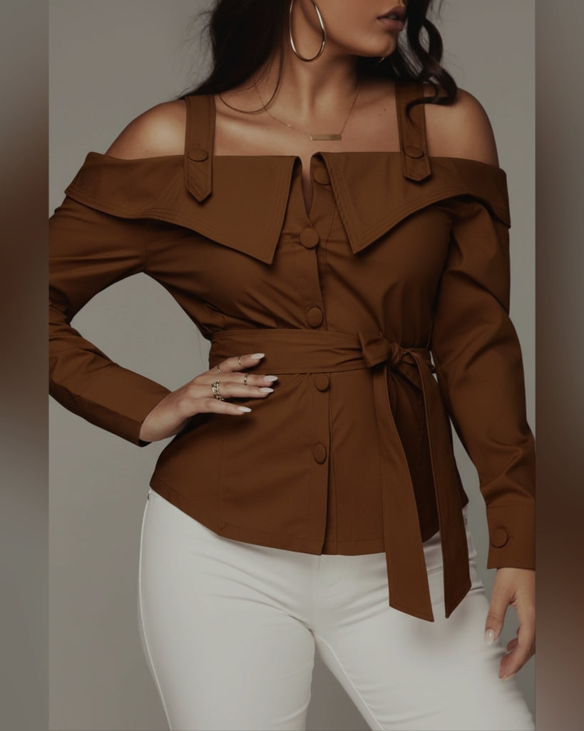 Off-Shoulder Belted Blouse