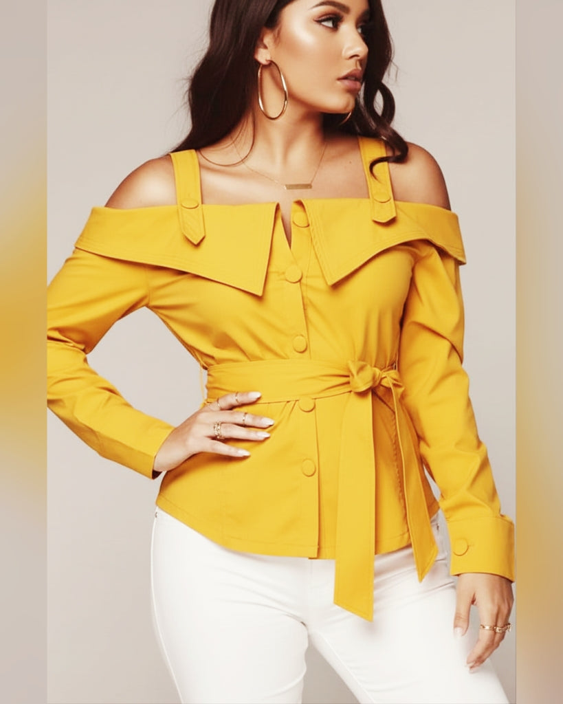 Off-Shoulder Belted Blouse