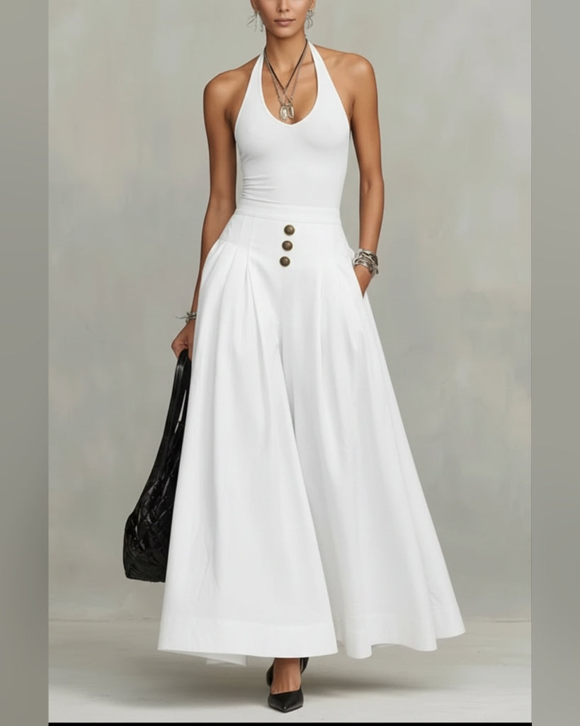 High-Waist Pleated A-Line Maxi Skirt
