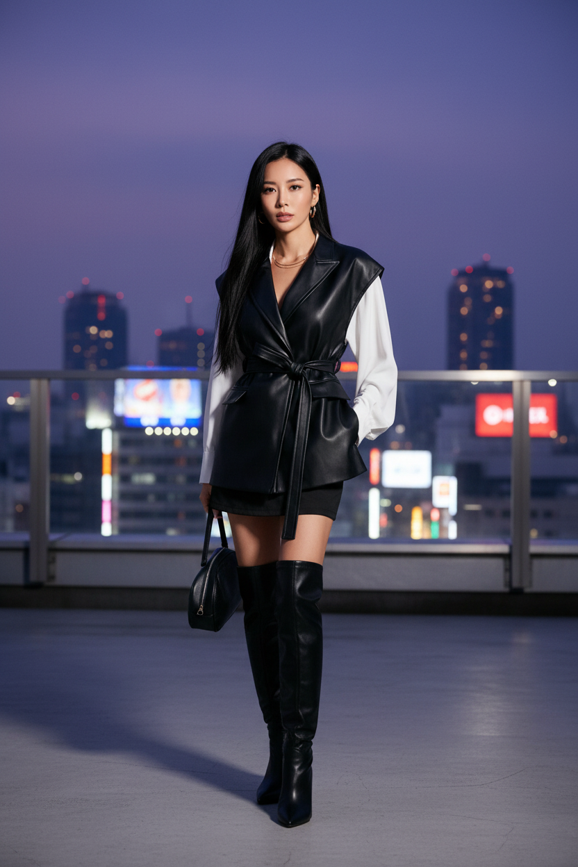 Tokyo Rooftop - Black Leather Vest